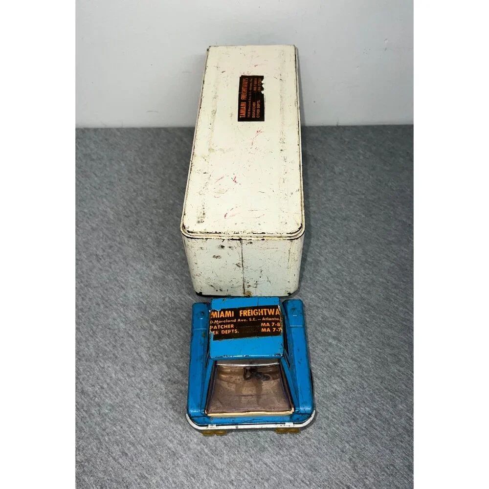 Vintage Mini Tonka Blue Semi Truck & White‎ Trailer Metal Toy Collectible